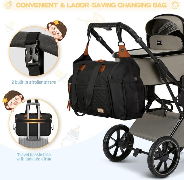 Thumbnail 5 de RAINSMORE Baby Changing Bag Nappy Tote Bag for Parents with Portable Mat đź§·?