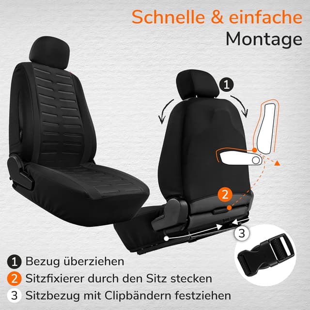 Thumbnail 6 de Upgrade4cars Autositzbezüge Set für die Vordersitze (Version 2026) – Universal in Schwarz