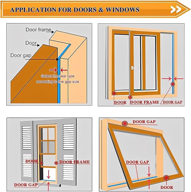 Detalle de Selbstklebendes Dichtungsband für Türen & Fenster (E-Profil, EPDM) – 20 m Türdichtung zur Schalldämmung