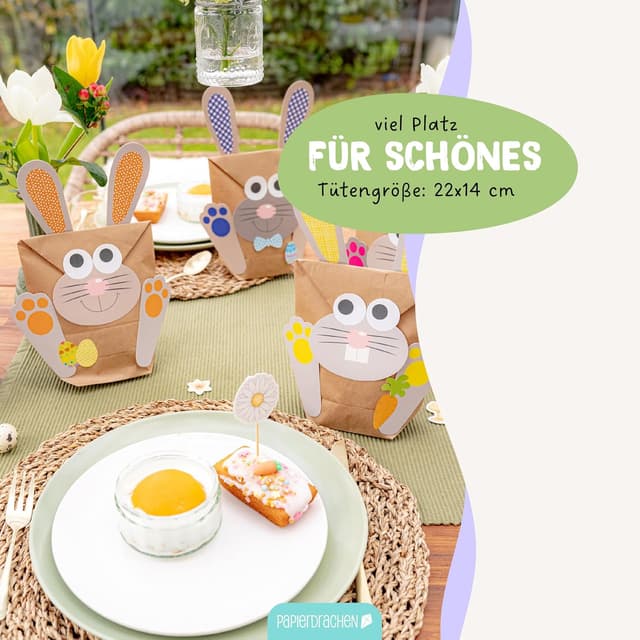 Detalle 2 de Papierdrachen DIY Osterhasen-Tüten (12 Stück) zum selbst Befüllen – bunte Geschenktüten für Ostern