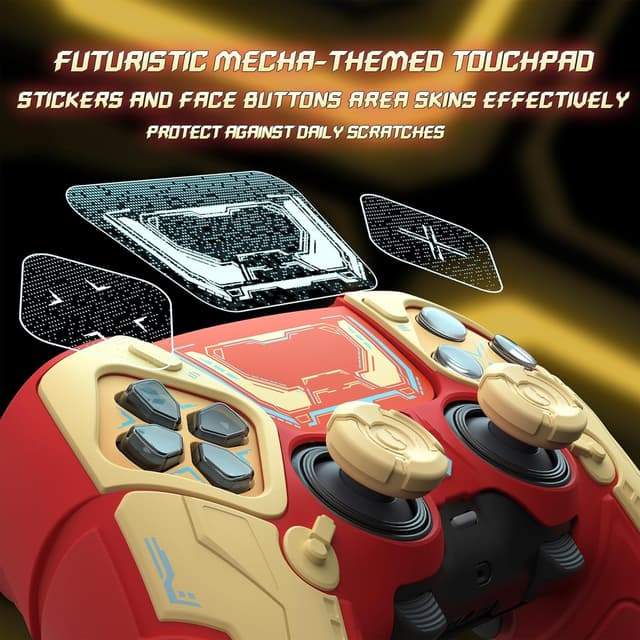 Detalle de playvital Silicone Cover Skin for PS5 Edge Controller – Mecha anti-slip grip protector (Crimson Red & Iron Yellow)
