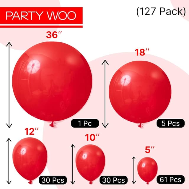 Thumbnail 6 de PartyWoo Red Balloon Arch Kit (127pcs) in Mixed Sizes: 36", 18", 12", 10", and 5