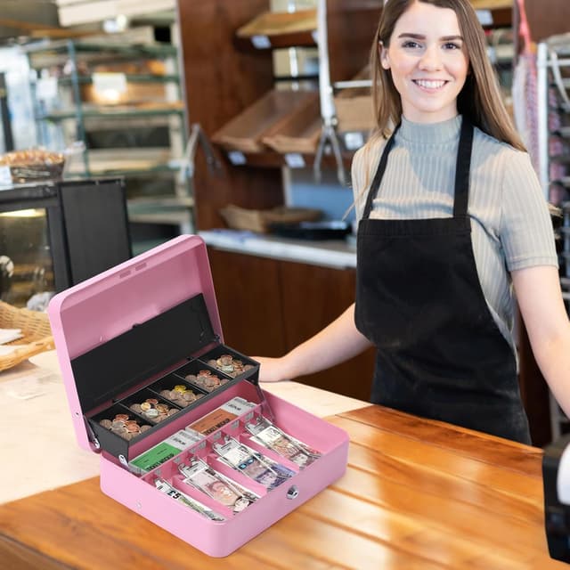 Thumbnail 6 de HAITRAL abschließbare Geldkassette aus Metall (rosa) mit Münzfach und 2 Schlüsseln