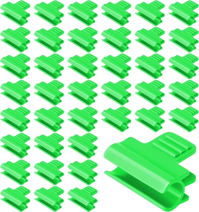 Detalle de OFFCUP 40 morsetti per serra con clip da 11 mm (verde) per rete, film e tunnel di copertura