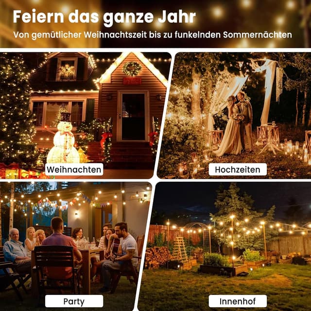 Thumbnail 6 de LONIUTO Lichterkette Außen 15 m 25+2 G40 LED warmweiß