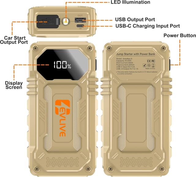 Detalle de EVLIVE 2000A jump starter for 12V cars