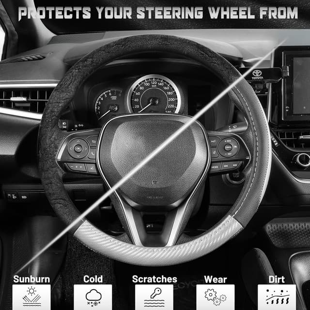 Detalle de SEG Direct couvre-volant microfibre cuir noir et argent (35,5–36 cm) pour Prius, Civic, Model 3, Model Y et Camaro
