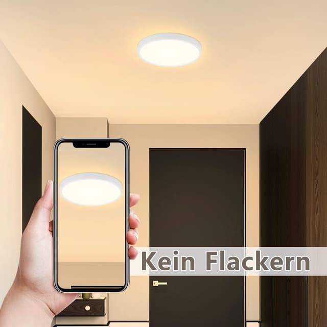 Detalle de ZMH LED-Deckeleuchte flach IP44, 15 W, warmweiß 3000 K – Ø 18 cm für Bad, Küche & Flur