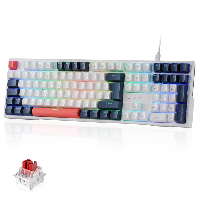 Detalle de Redragon K668 QWERTZ Gaming-Tastatur (105+4 Tasten) mit Hot-Swap, RGB und roten Schaltern