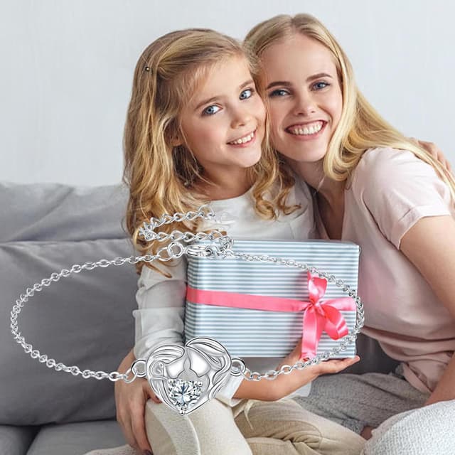 Detalle de Bracelet Yinsen femme en argent sterling 925 réglable avec pendentif cœur (17 + 4 cm)