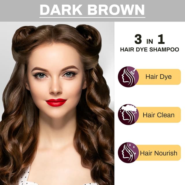 Detalle de Cosmpro Dark Brown Natural Hair Dye Shampoo 3 in 1 (Gray Coverage) — Unisex, 16.9 fl oz/500 mL