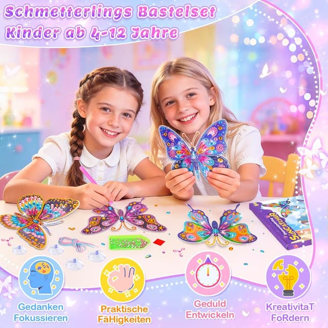Detalle de DIY Diamond Painting Bastelset für Mädchen (ab 6 Jahren) – Schmetterling als Window-Color/ Sonnenfänger