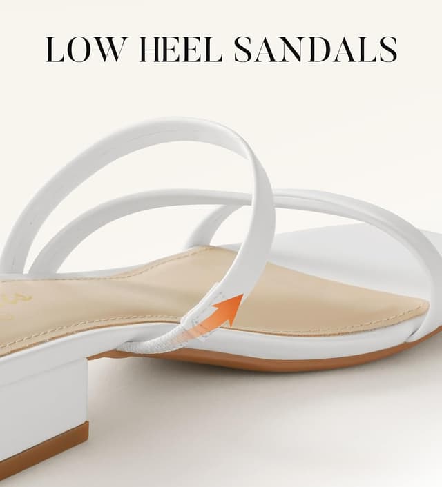 Detalle de Ankis Black Nude White Strappy 1-Inch Low Chunky Block Heels for Women (Square Open Toe, Slip-On Slides)