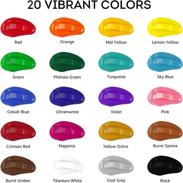 Detalle de ABEIER Acrylfarben-Set mit 20 matten Farben (250 ml) – für Leinwand, Holz und Keramik