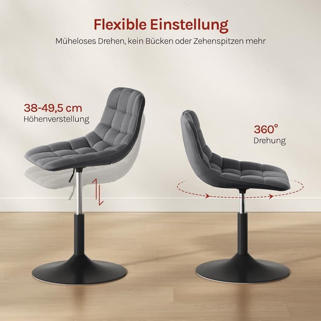 Thumbnail 6 de WOLTU Schminktisch Stuhl / Hocker mit Rückenlehne – höhenverstellbar, 360° drehbar, Samt, dunkelgrau