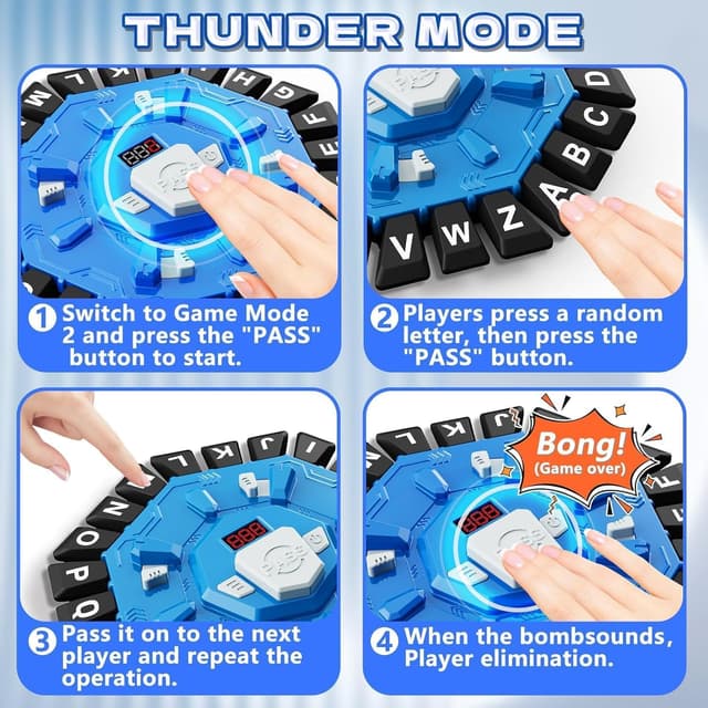 Detalle de ROMINVIC Wortspiel Brettspiel mit 2 Modi, 24 Tasten & Zeitrunden (2–8 Spieler)