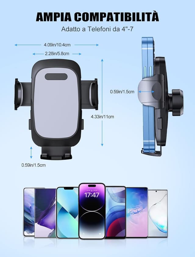 Detalle de Mohard Porta Cellulare Auto per bocchetta d’aria rotante 360° con ventosa gel e braccio estensibile (4–7")
