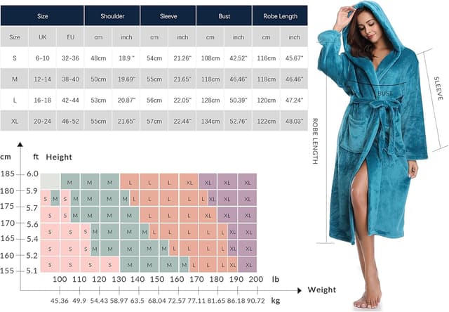 Detalle 2 de Vlazom Robe de chambre polaire pour femme à capuche, peignoir en flanelle chaude et douce