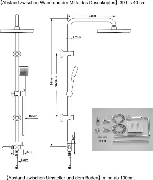 Thumbnail 5 de JOHO Edelstahl Regendusche Set 20×20 cm