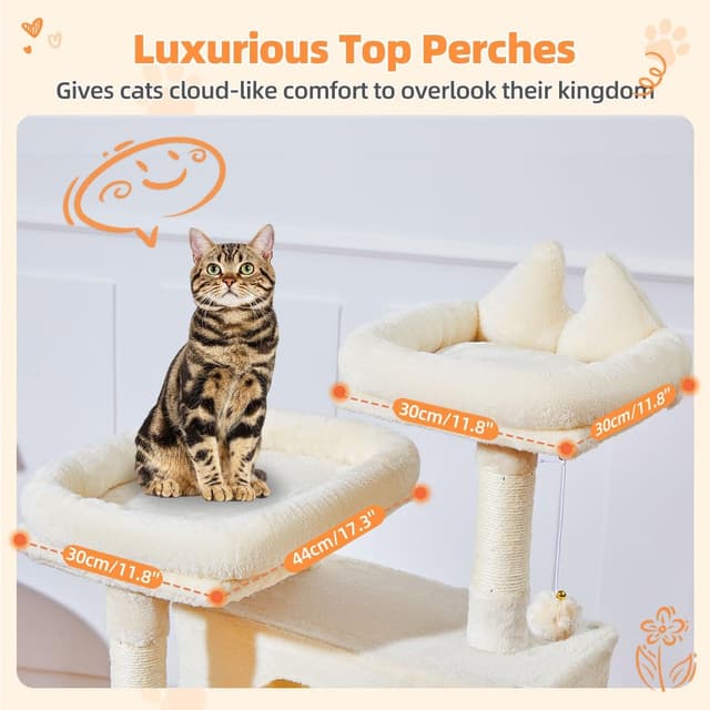 Thumbnail 6 de Taoqimiao 146cm Cat Tree (MS026M) with 8 Sisal Scratching Posts, Hammock & 2 Top Perches