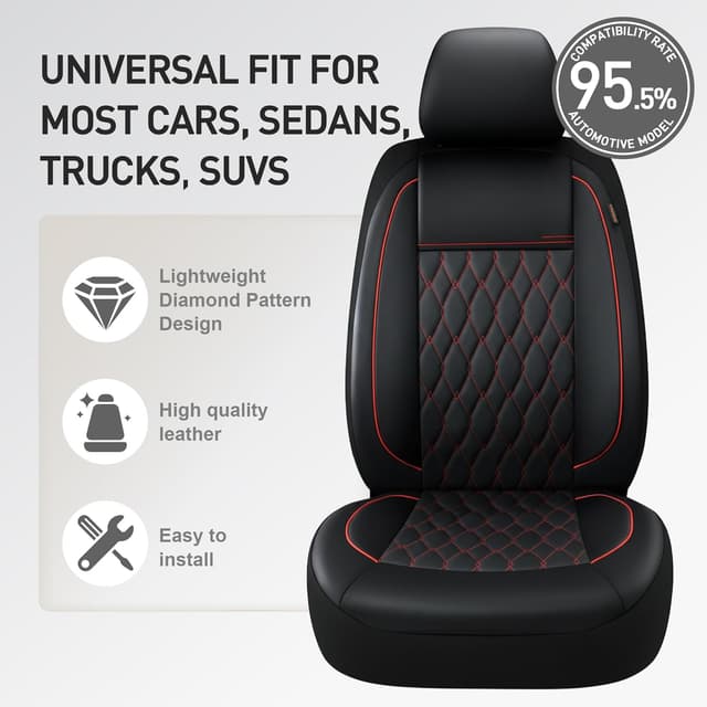 Detalle de CAROMOP Faux Leather Car Seat Covers Full Set (Split Bench Compatible, Airbag Compatible) — 5-Seat Black/Red