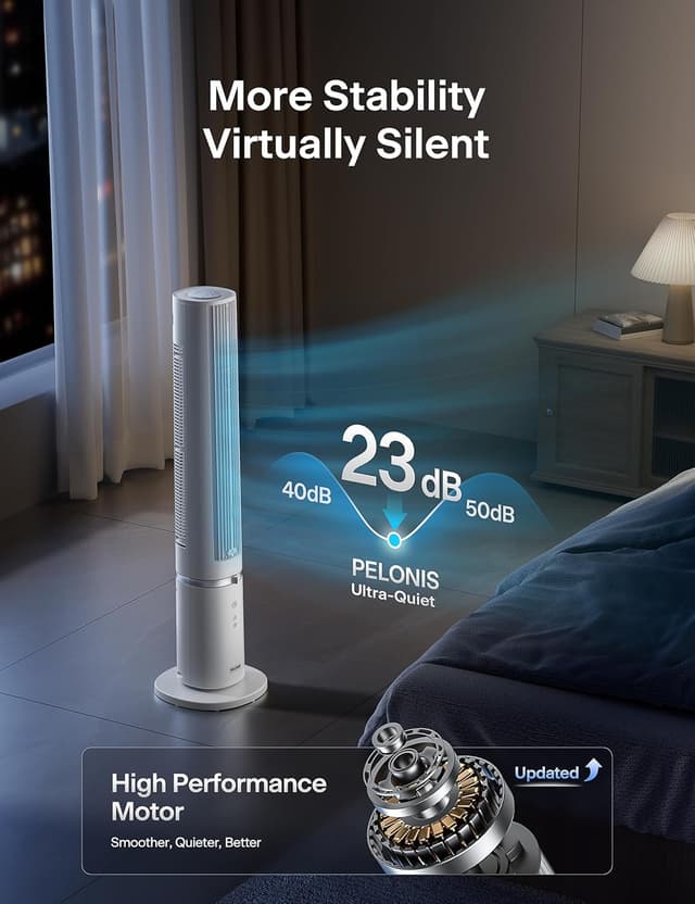 Detalle de Pelonis 40-Inch Tower Fan for Bedroom with Washable Design, 2000 CFM, 4 Speeds + 2 Modes, 90° Oscillation