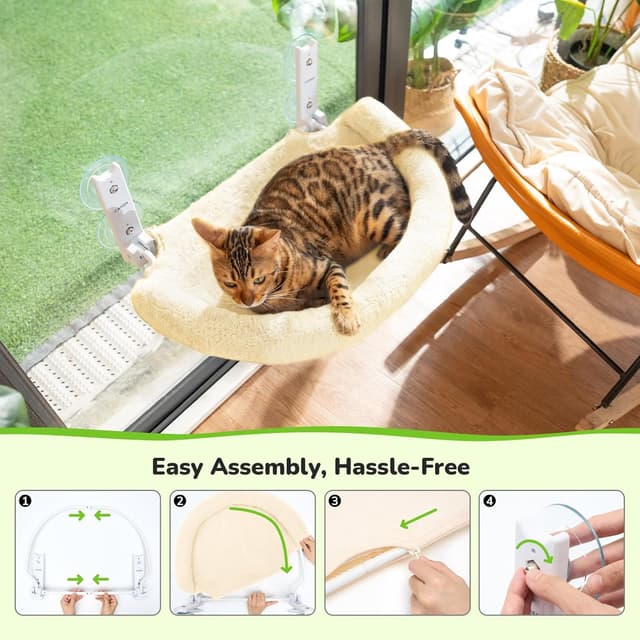 Detalle de CATISM Foldable Cat Window Perch – Semi-circular cat window bed with suction cups and reinforced frame (Beige)