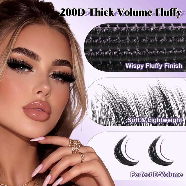 Detalle de B&Q Fluffy Lash Clusters Thick 200D (Volume Lash Extensions), D Curl, 10–18mm