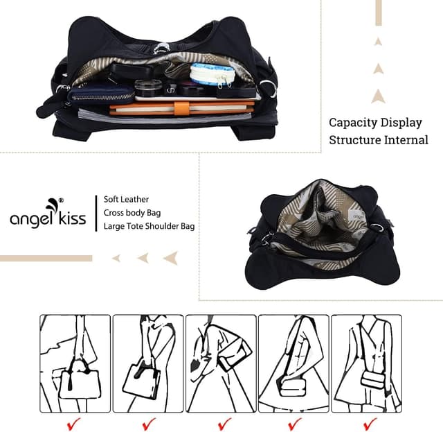 Detalle 2 de Angelkiss Large Hobo Satchel Handbag for Women (Washed PU Leather)