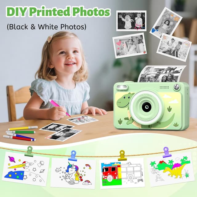 Detalle 2 de GREENKINDER Kids Camera Instant Print (1080P) with 2.4-inch screen, 5 print rolls and 32GB card for ages 3–12