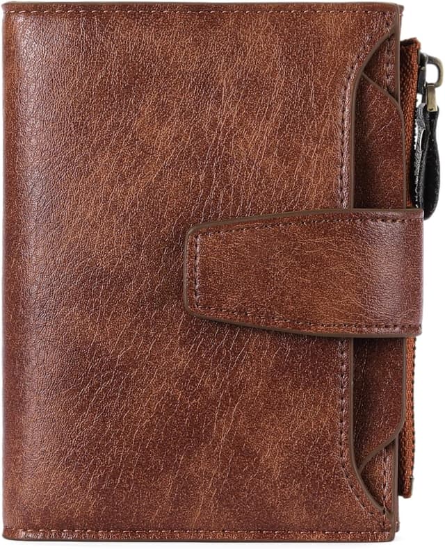 Detalle de SENDEFN women’s RFID blocking leather small bi-fold wallet with zip pocket and ID window