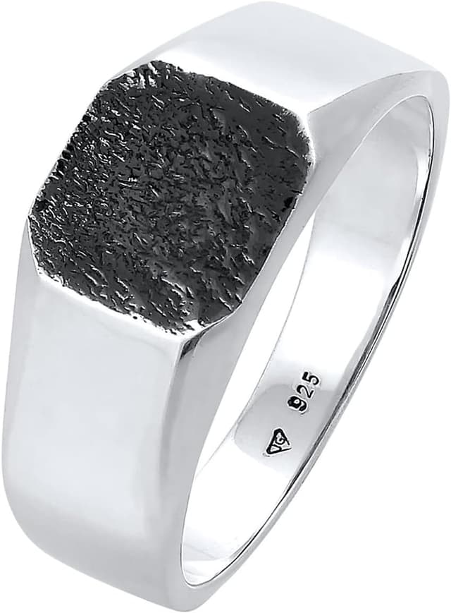 Detalle de Bague chevalière homme Kuzzoi carrée mate oxydée en argent sterling 925 massif (11 mm)