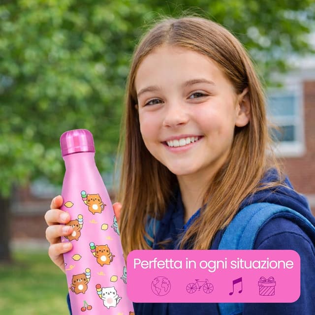 Detalle de Cartomania Borraccia termica Chill & Refills 500 ml gattino rosa, acciaio BPA free