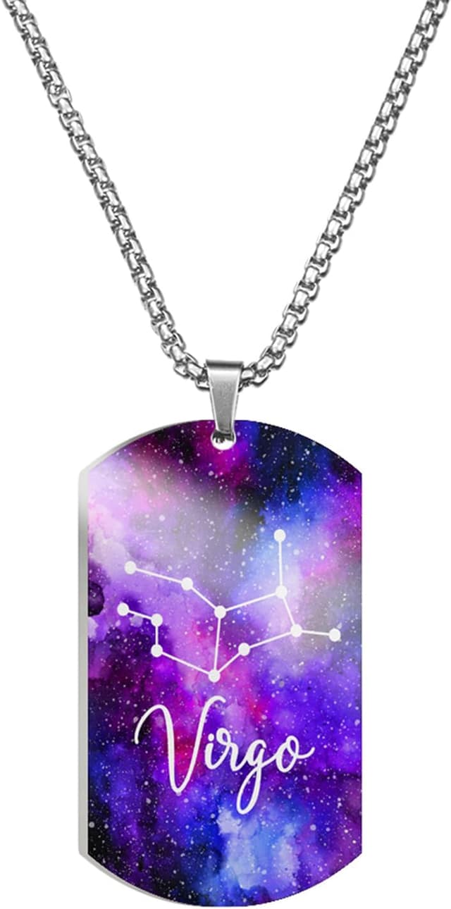Detalle de Caimeytie Edelstahl-Halskette für Männer mit 12 Konstellationen: mehrfarbige Sternenhimmel-Anhänger (Geschenkverpackung)