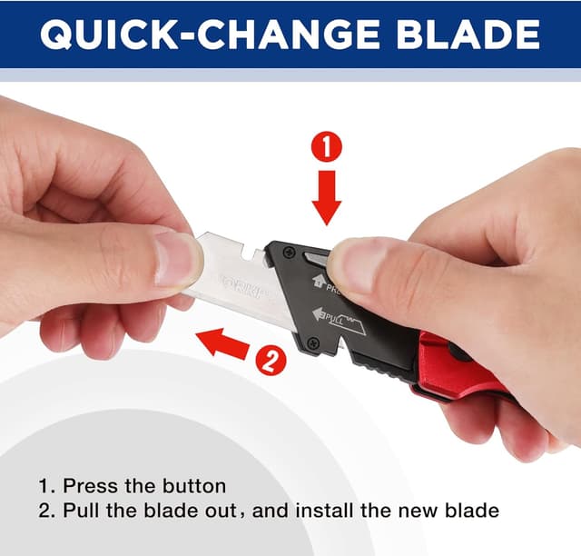 Detalle 2 de WORKPRO Cutter Professionnel Pliant avec mécanisme de changement rapide – 10 lames SK5 incluses