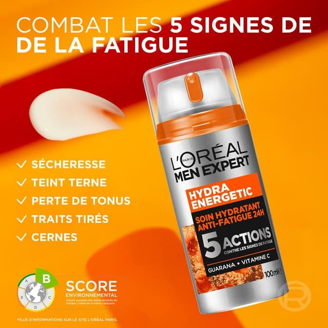 Detalle 2 de L’Oréal Men Expert Hydra Energetic Soin hydratant anti-fatigue 24H Vitamine C pure 10% – 100 ml