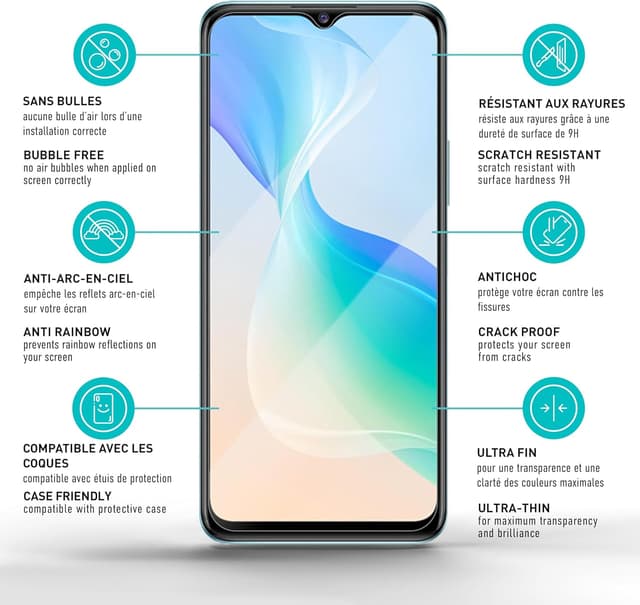 Detalle de Smartect Verre Trempé 9H (lot de 3, transparent) pour Vivo Y76 5G