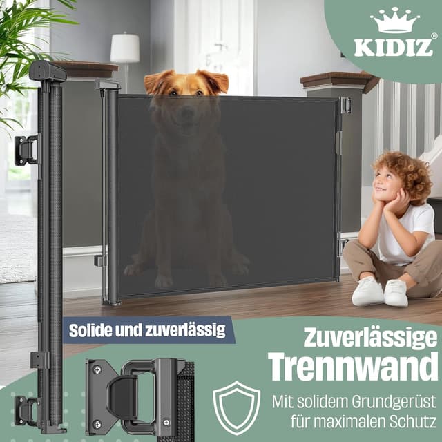 Detalle de KIDIZ Treppenschutzgitter Türschutzgitter ausziehbar (0–180 cm) – kindersicheres Absperrgitter für Treppen & Türen mit Bodenankern