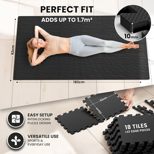 Detalle de Interlocking Soft Foam Floor Mat set (18 pieces) – EVA puzzle rubber tiles for gym, home and garage protection