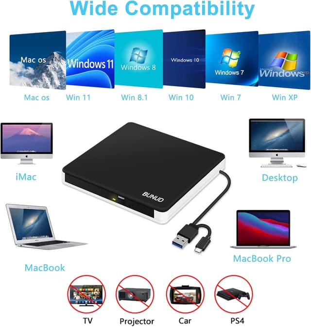 Thumbnail 5 de External CD DVD Drive USB 3.0 Type-C Slim Optical Drive 💽