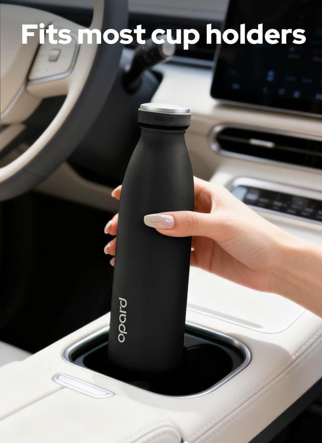 Detalle 2 de Opard insulated stainless steel water bottle (Midnight Black) – 500ml with leakproof screw lid