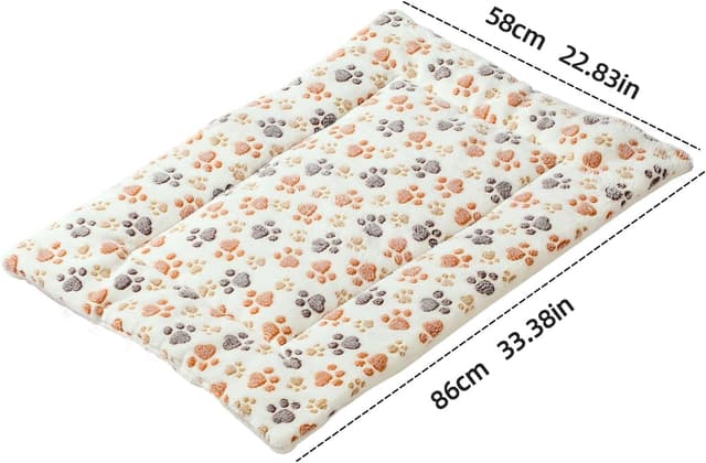 Detalle de THALWEN Soft Fleece Pet Sleeping Mat (Double-Sided) – White with Paw Print, 86x58cm