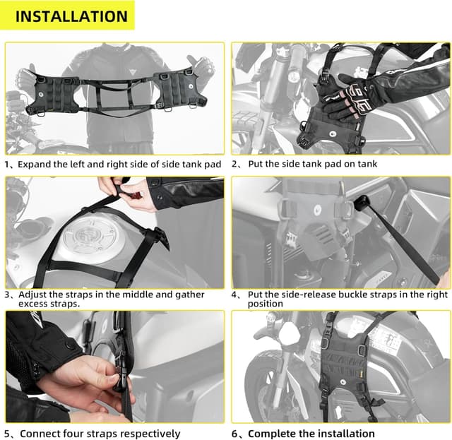 Detalle 2 de Rhinowalk universal motorcycle tank side bag mounting base (tank pad, quick-release straps, MOLLE, waterproof)