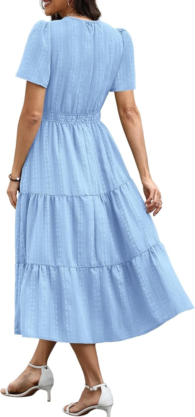 Detalle de RUMIA Women Casual Midi/Maxi Dress with V Neck, Elastic Waist, and Pockets (S–2XL)