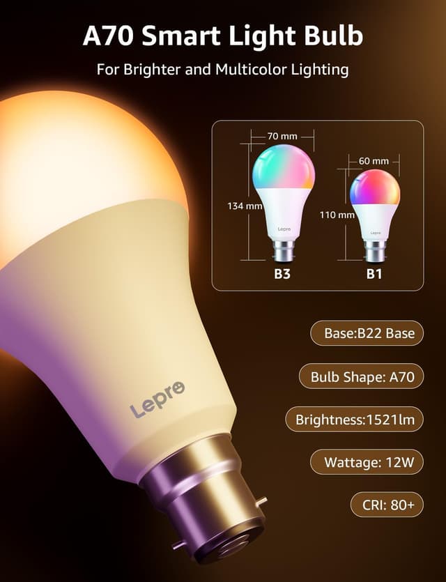 Detalle de Lepro B22 AI Smart Bulb (B22) 12W, 1521LM, 16 million colours — schedule, timer & voice control