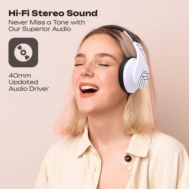 Detalle de PowerLocus Bluetooth over-ear headphones with mic, microSD/TF and foldable design (Black/White)