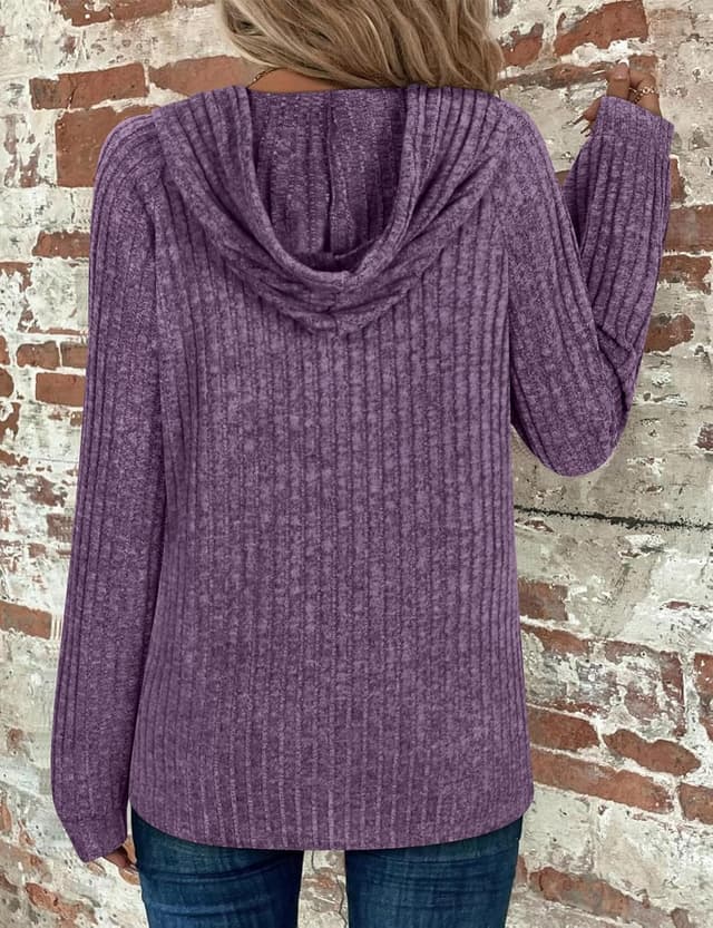 Detalle de Women’s long sleeve V-neck hoodie jumper with drawstring & button front (65% rayon blend)