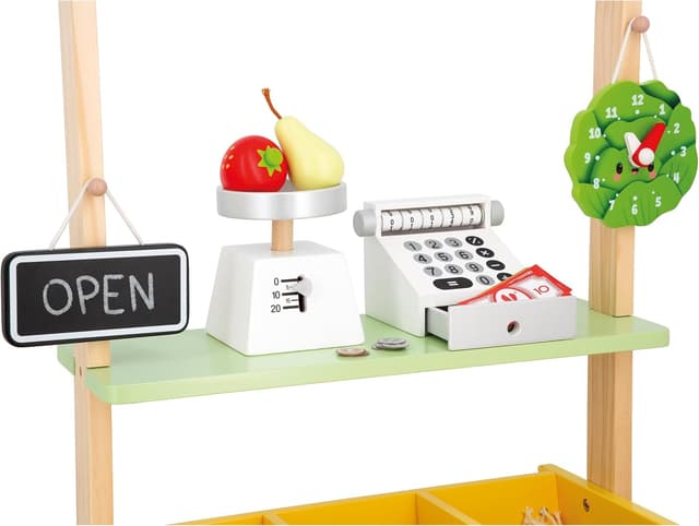 Detalle de Janod Bancarella Bambini Farm Market (J03322) – gioco di imitazione in legno FSC con 32 accessori
