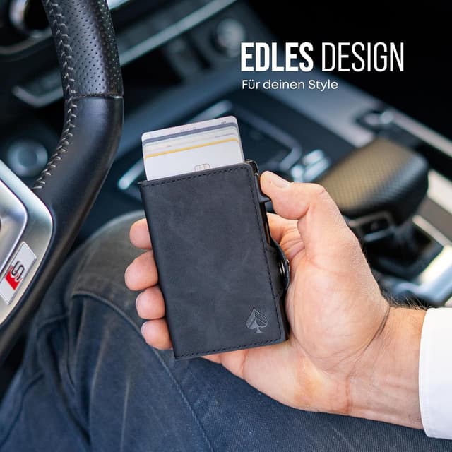 Detalle de CARD Nine! Clip Wallet mit RFID-Schutz – Slim Cash Clip Geldbörse mit Kartenetui und Münzfach (Schwarz)