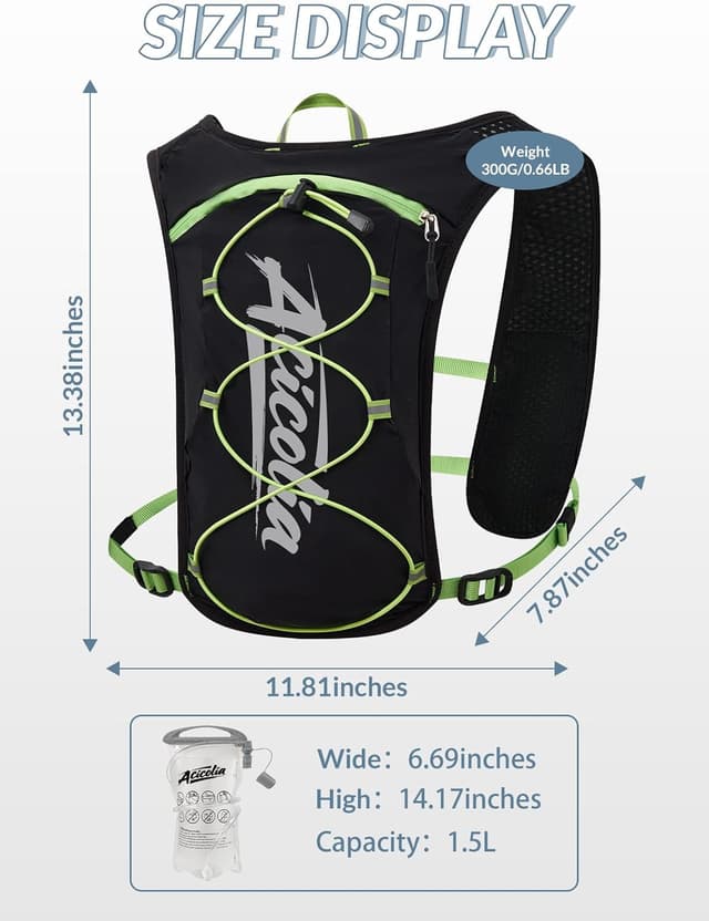 Detalle 2 de Acicolia Running Vest Lightweight Hydration Vest with 1500ml Water Bladder, Phone Holder & Reflective Trim